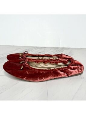 Sam Edelman Felicia Red Crushed Velvet Ballet Flat 7 1/2 M